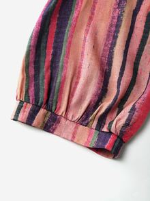 EMERY ROSE Casual Multicolor Striped Button Front Shirt Collar Blouse Senior Women Three Quarter Roll Up Sleeve Top Regular Length - Multicolor - View 4