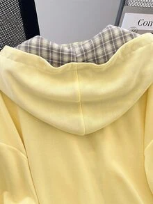 EMERY ROSE Fashionable Casual Style Long Sleeve Plaid Collar Zipper Letter Print Hoodie For Women Fall Cloth For Women, Christmas - Yellow - View 7