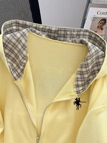 EMERY ROSE Fashionable Casual Style Long Sleeve Plaid Collar Zipper Letter Print Hoodie For Women Fall Cloth For Women, Christmas - Yellow - View 4