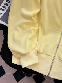 EMERY ROSE Fashionable Casual Style Long Sleeve Plaid Collar Zipper Letter Print Hoodie For Women Fall Cloth For Women, Christmas - Yellow - View 5