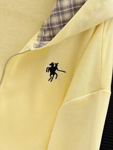 EMERY ROSE Fashionable Casual Style Long Sleeve Plaid Collar Zipper Letter Print Hoodie For Women Fall Cloth For Women, Christmas - Yellow - View 6