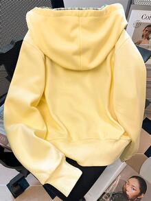 EMERY ROSE Fashionable Casual Style Long Sleeve Plaid Collar Zipper Letter Print Hoodie For Women Fall Cloth For Women, Christmas - Yellow - View 2