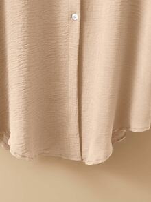 EMERY ROSE Women's Pleated Long Button Down Oversized Solid Color Long Sleeve Shirt - Khaki - View 4