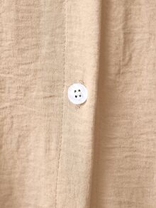 EMERY ROSE Women's Pleated Long Button Down Oversized Solid Color Long Sleeve Shirt - Khaki - View 6