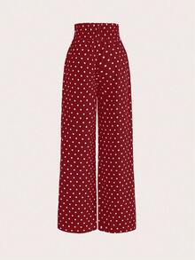 EMERY ROSE Women's Fashion Casual Polka Dot Print Wide Leg Pants - Red - View 2