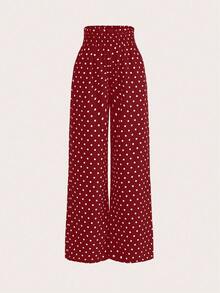 EMERY ROSE Women's Fashion Casual Polka Dot Print Wide Leg Pants - Red - View 3