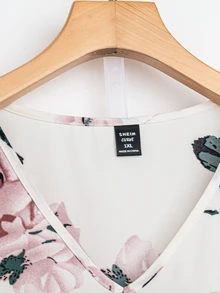 EMERY ROSE 2pcs/Set Women Floral Print Cap Sleeve Round Neck Blouse And Pink Straight Pants - Multicolor - View 8