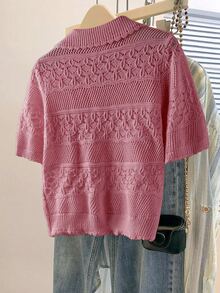 EMERY ROSE New Arrival European And American Fashion Mixed Color Knit Sweater Top - Rose Red - View 2