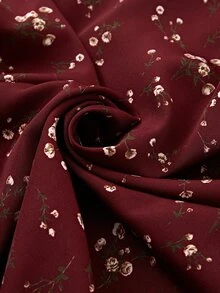 EMERY ROSE 女士碎花优雅褶皱设计连衣裙 酒红色长款女装 - 酒紅色 - 查看 7
