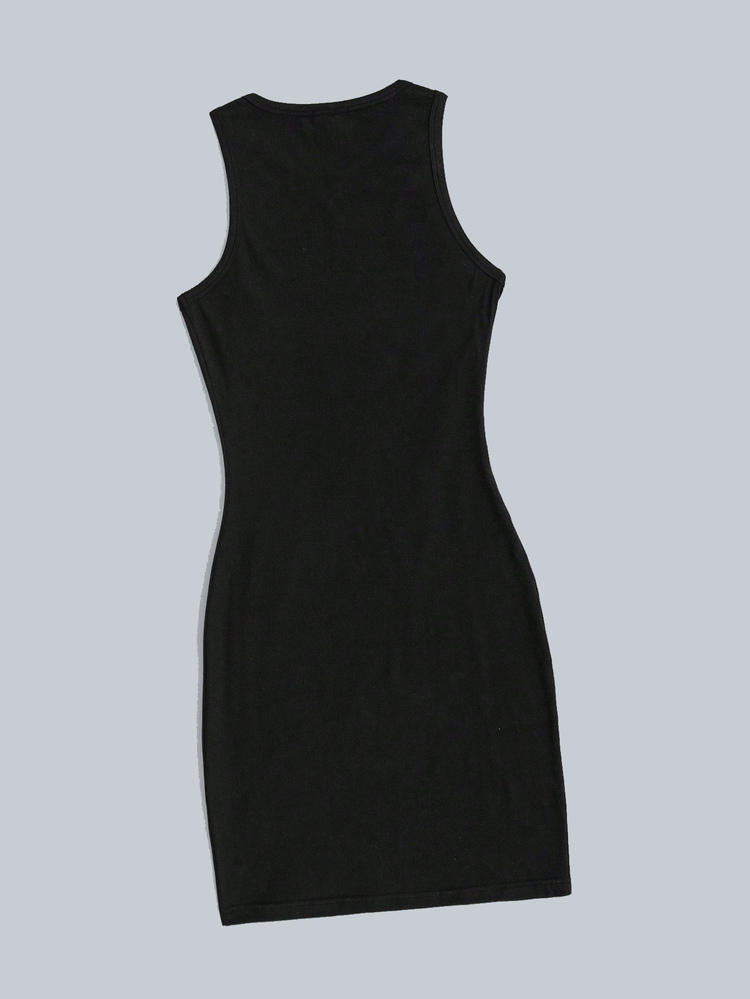 Attitoon Black And White Summer Punk Club Night Hand Gesture Hip Hop Print Sleeveless Bodycon Dress For Women,Y2K Streetwear Chic Hip Hop Casual Mini Dress - Black - View 7