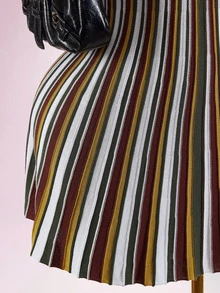 SHEIN ICON Colorblock Multicolor Stripes Polo Collar Cinched Waist A-Line Knit Mini Dress Brunch Autumn Elegant Classy - Multicolor - View 7