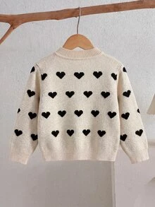SHEIN Babygirl Cute Autumn/Winter Casual Versatile Khaki Heart Pattern Long Sleeve Sweater - Khaki - View 2