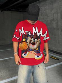 LOONEY TUNES X SHEIN Men's Casual Loose Fit Round Neck Short Sleeve T-Shirt, - White - View 6
