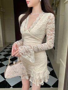 DAZY Casual Lace Mini Dress For Women, Spring & Summer Sun Dresses For Women - Apricot - View 9