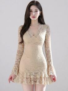 DAZY Casual Lace Mini Dress For Women, Spring & Summer Sun Dresses For Women - Apricot - View 13