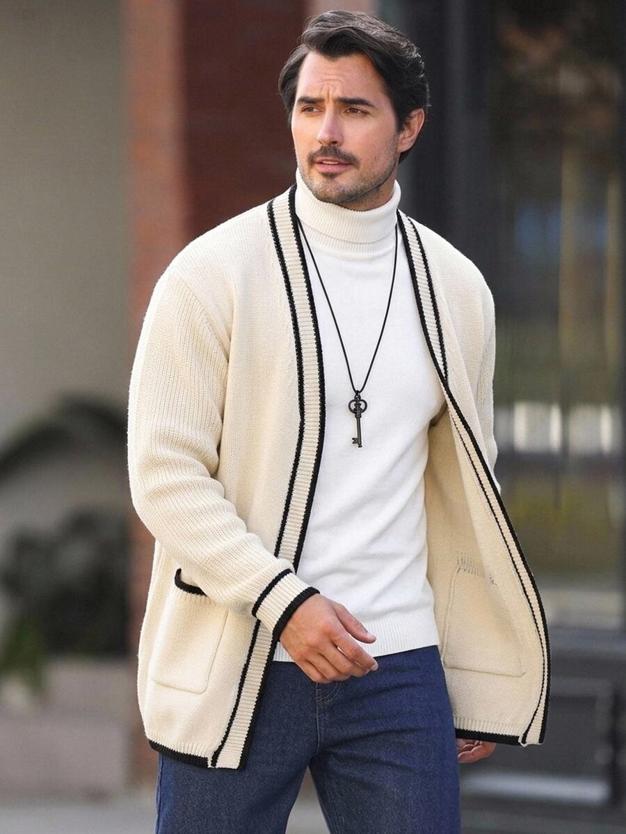 Marcello Vane 男士休閒拼接飾邊開襟衫,秋冬款 - 彩色 - 查看 1