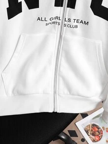 SHEIN 青少年女孩秋冬新款白色針織時尚百搭字母印花休閒衛衣，返校季 - 白色 - 查看 5