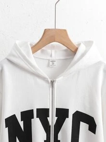 SHEIN 青少年女孩秋冬新款白色針織時尚百搭字母印花休閒衛衣，返校季 - 白色 - 查看 3