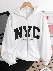 SHEIN 青少年女孩秋冬新款白色針織時尚百搭字母印花休閒衛衣，返校季 - 白色 - 查看 6