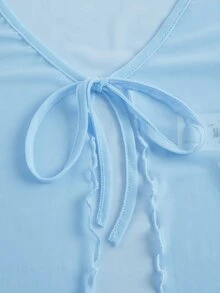 SHEIN ICON Women's Solid Color Long Sleeve Front Tie Fashionable Blouse,Summer Top - Baby Blue - View 4