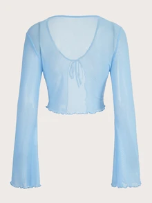 SHEIN ICON Women's Solid Color Long Sleeve Front Tie Fashionable Blouse,Summer Top - Baby Blue - View 2