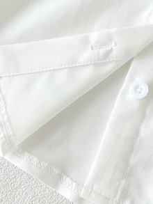 SHEIN 女嬰可愛學院風白色毛絨熊刺繡貼布長袖翻領鈕扣襯衫上衣，秋季校園穿搭上衣 - 粉色 - 查看 7