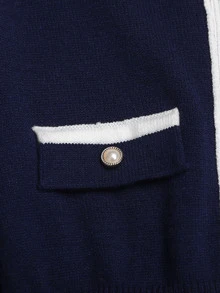 SHEIN Tween女孩甜美復古童裝蝴蝶結針織洋裝，休閒韓系時尚洋裝，適合秋冬日常穿著與外出 - 藏蓝色 - 查看 3