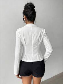 Aloruh Women's Solid Color Long Sleeve Single-Breasted Casual/Work Shirt - White - View 5