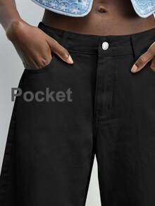 Maija Women's Casual Streetwear Plain Solid Color Slant Pocket Pants Everyday Black Summer - Black - View 3