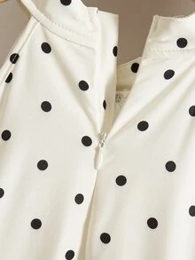SHEIN Girls Elegant Polka Dot 3D Floral Decor, Vacation, Campus And V,Back To School,Academic - White - View 5