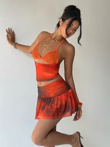 Aloruh Top estampado con parches de lentejuelas y minifalda de estilo bohemio para mujer, primavera/verano - Multicolor - Ver 7
