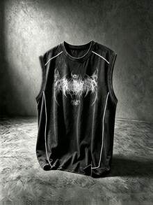 Sport MetroGents Men's Skull Print Crew Neck Casual Fitness Sports Tank Top, Gym - Black - View 1