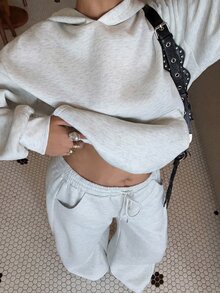 Muchica Plus Size Women's Solid Color Hooded Long Sleeve Sweatshirt And Sweatpants Casual Daily 2 Pieces Set Winter - Light Grey - View 5