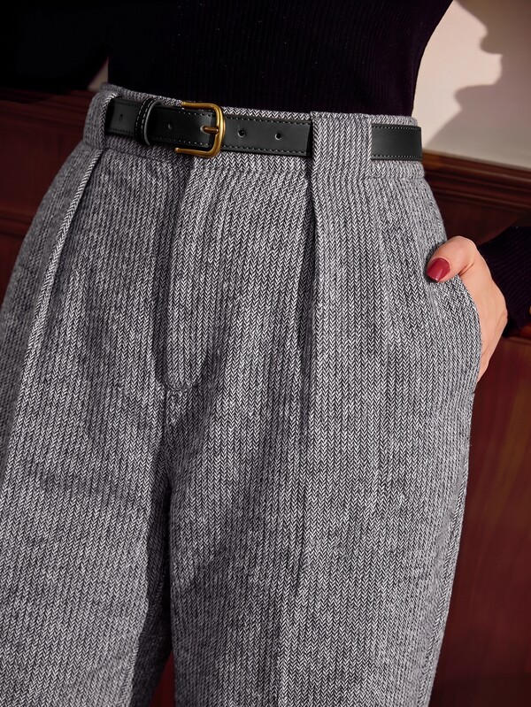Vintamour Pantalones de pana casuales elegantes vintage para mujer con bolsillos y cinturón, ropa de trabajo para oficina, Día del Maestro, Día Nacional de Arabia Saudita, gris, Año Nuevo, otoño, invierno, ropa de trabajo