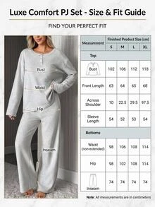 SHEIN طقم ملابس مريح بأكمام طويلة ولباس علوي بأزرار أمامية من نسيج محبوك مضلع & بنطال واسع الساق - رمادي - مشاهدة 7