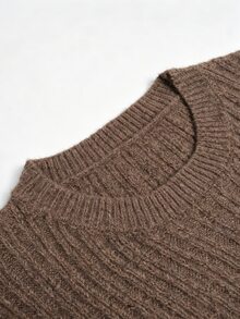 SHEIN Rompi Sweater Rajut Bergaris Polos dengan Belahan di Bagian Bawah - Coklat - View 4