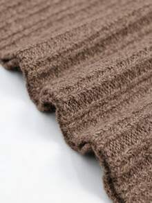 SHEIN Rompi Sweater Rajut Bergaris Polos dengan Belahan di Bagian Bawah - Coklat - View 5
