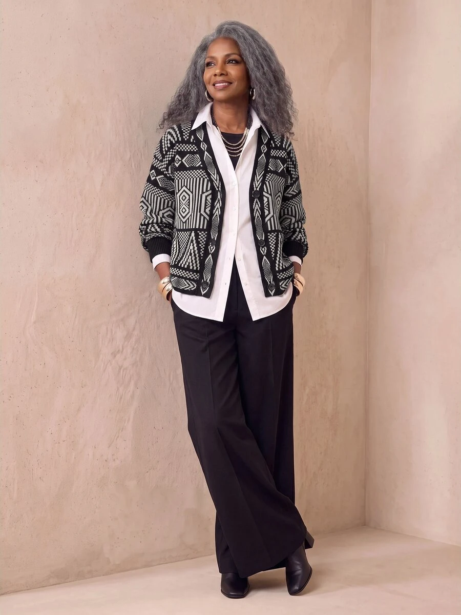 BamGlimmer Women's Jacquard Vintage Contrast Color Button Cardigan