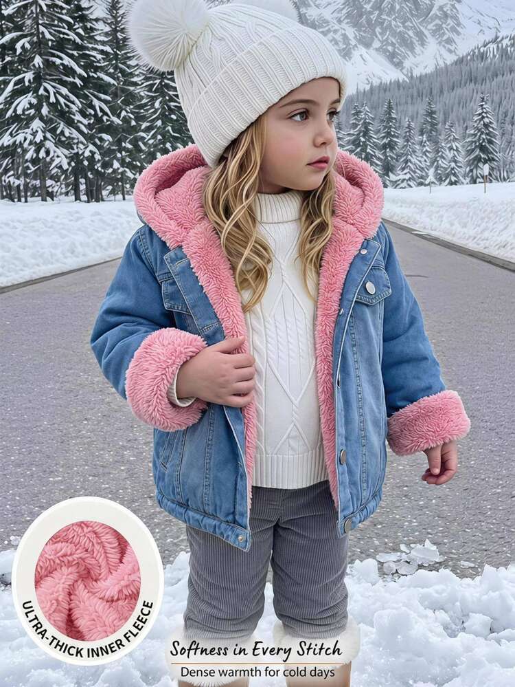 SHEIN Baby Girl Woven Colorblock Faux Fur Collar Hooded Casual Jacket - Multicolor - View 6