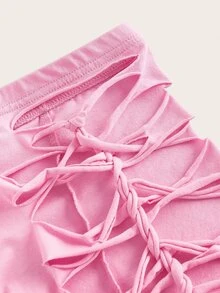 SHEIN ICON 鏤空側邊綁帶騎行褲 - 粉色 - 查看 5