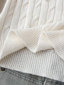 SHEIN Teen Girl Teen Girls Ribbed Crew Neck Casual Knit Sweater, Long Sleeve Knit Top, Autumn/Winter - White - View 9
