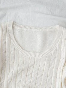 SHEIN Teen Girl Teen Girls Ribbed Crew Neck Casual Knit Sweater, Long Sleeve Knit Top, Autumn/Winter - White - View 7