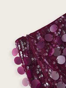 SHEIN ICON Deep Purple Low Rise Sequin Decor Bodycon Mini Skirt Party Night Autumn Sexy - Burgundy - View 3