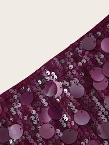 SHEIN ICON Deep Purple Low Rise Sequin Decor Bodycon Mini Skirt Party Night Autumn Sexy - Burgundy - View 4