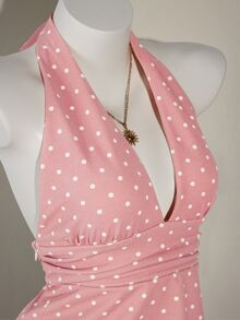 SHEIN ICON Camiseta sin tirantes de mujer con cuello en V profundo, drapeado y estampado de lunares, sin espalda - Rosa - Ver 5