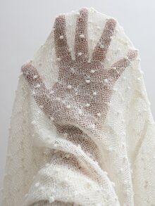 EMERY ROSE Plus Size White Elegant Casual Lace Kimono Cardigan For Women, Batwing Sleeve Asymmetric Hem Light Cover Up Top Holiday Bachelorette Party Wedding - Beige - View 11