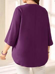 EMERY ROSE Plus Size Women's Purple Red 3/4 Sleeve Blouse, Early Spring/Fall/Winter - Purple - View 2