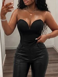 BamGleam Women'S Solid Color Bandeau Top - Black - View 5