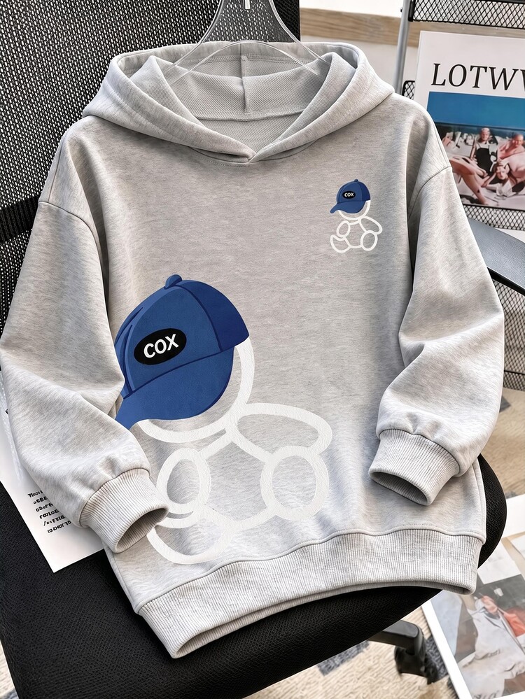 Tween Boy Cartoon Pattern Casual Daily Sweatshirt - White - View 1