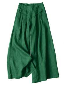 Plus Size Solid Color Simple Casual Loose Pants Fall Cloth For Women - Green - View 1